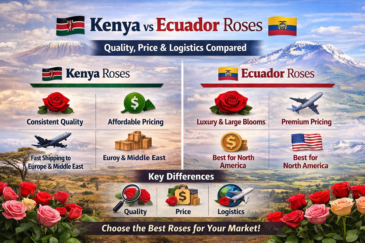 Kenya vs Ecuador Roses: Quality, Price & Logistics Compared